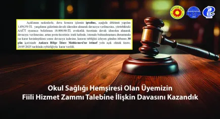 Okul sağlığı hemşiresinin fiili hizmet zammı talebine mahkemeden onay