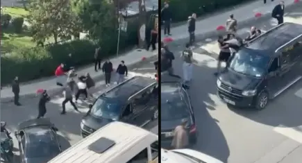 Yol verme kavgasında tekme ve yumruklar havada uçuştu